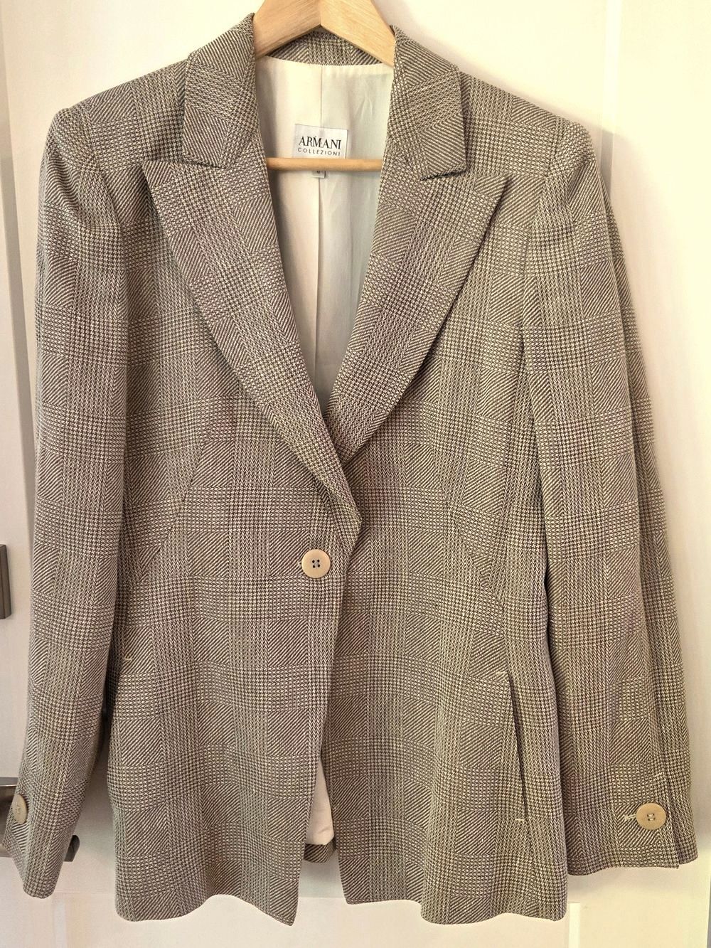 Vintage Armani Collezioni Glen Plaid Blazer Italy Linen Wool 10 Luxury Old Money